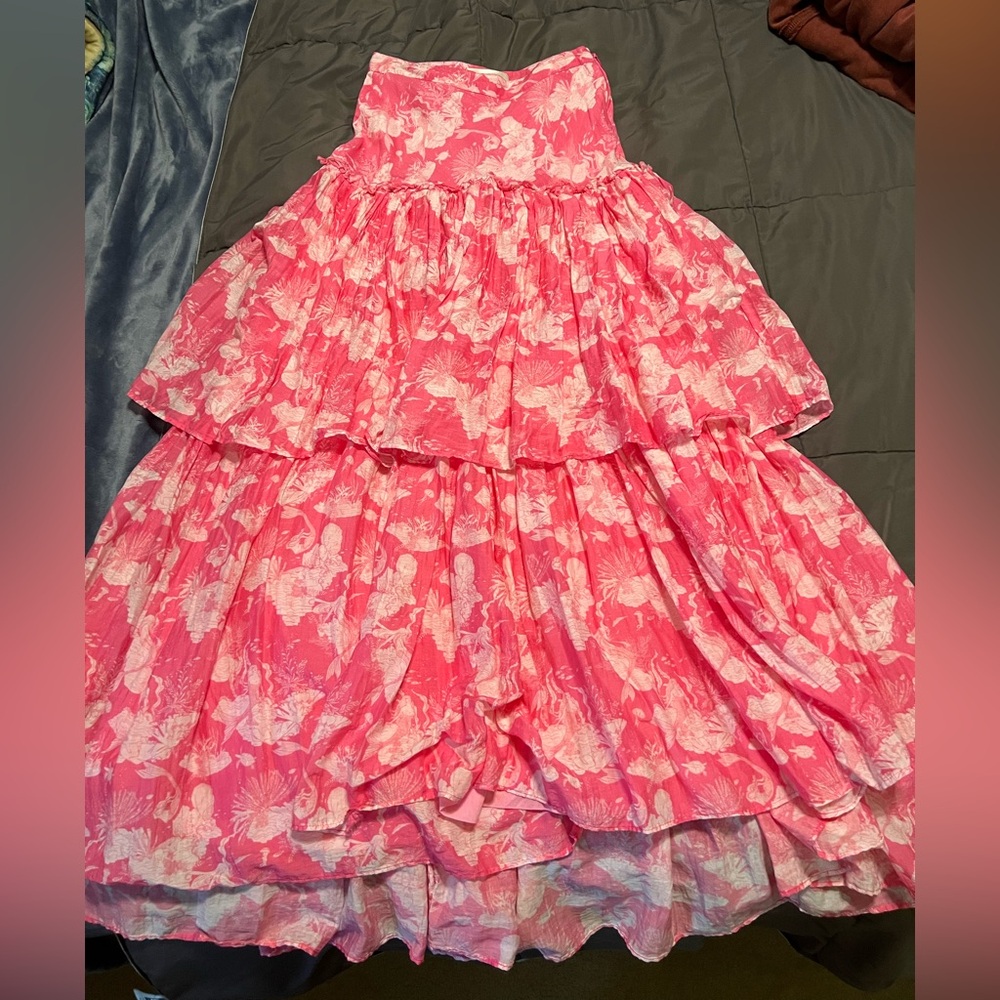LoveShackFancy Vibrant Pink Floral Maxi Skirt - Picture 3 of 15